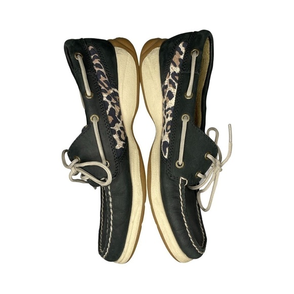 Sperry Black and Animal Print Top-Sider Boat Shoes - Picture 4 of 10